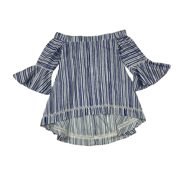 N/Nicholas Washed Stripe Off Shoulder Top Tunic 6 Cutout Bell Sleeve Resortwear - Picture 12 of 12